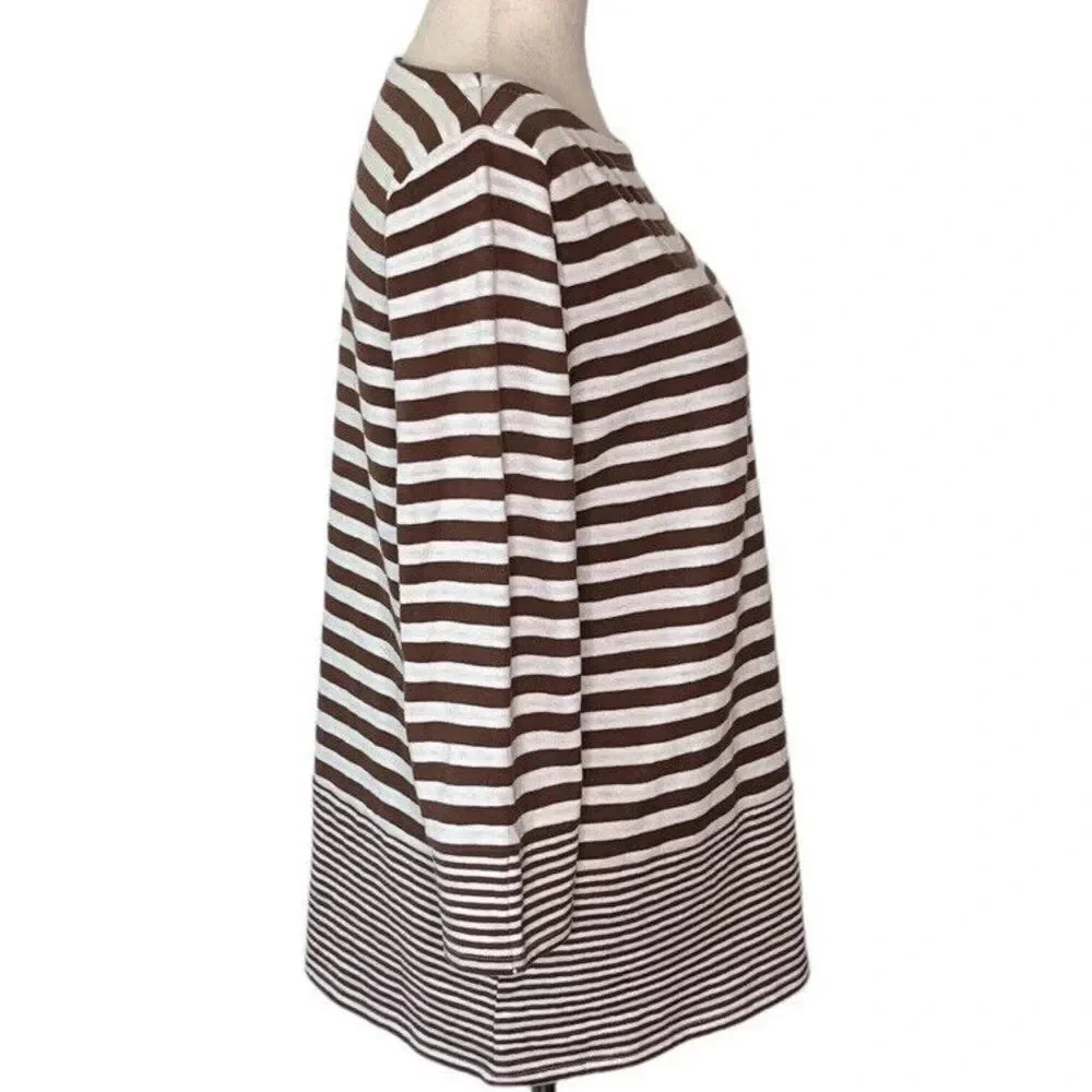 J Jill Womens Tunic Shirt Top Size XSMALL Brown White Mixed Stripe 3/4 Sleeve - Picture 2 of 9
